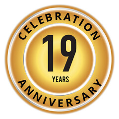19 Years Abstract Vector Design – Black and Gold Anniversary Emblem with Crown and Wreath