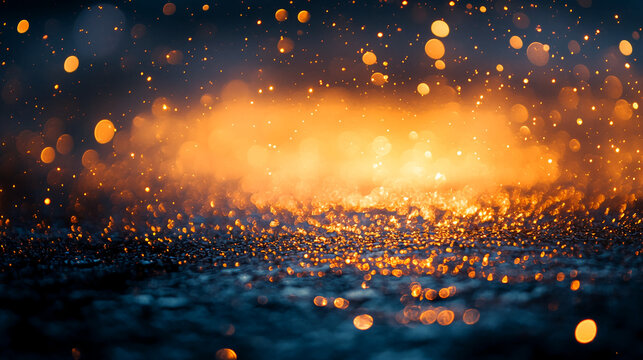 Vibrant golden bokeh lights sparkle and shimmer creating a magical festive atmosphere perfect for celebration or holiday themes