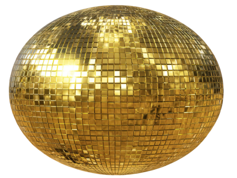 Luxury Gold Disco Ball with Brilliant Reflections and Smooth Mirror Surface on Transparent Background