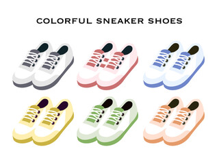 シンプルなスニーカーイラストセット | 6色カラフルなカジュアルシューズベクター