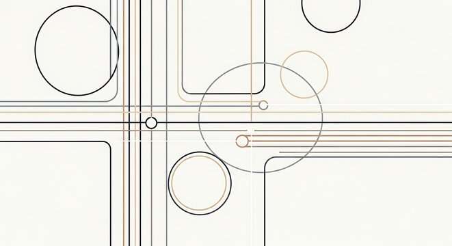 Abstract geometric pattern with circles and lines on a cream background