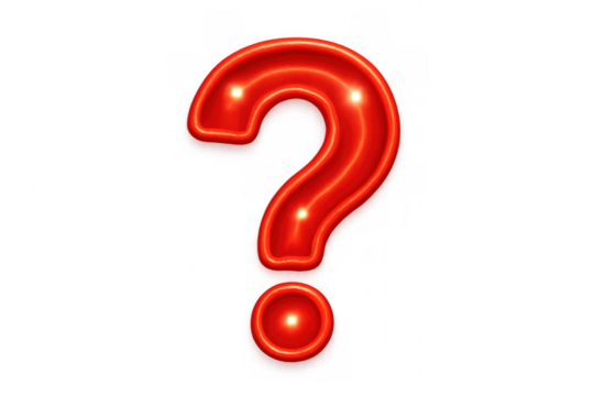 Red glossy question mark symbol in 3d style offering solution, support, and query representation on a transparent background - Powered by Adobe