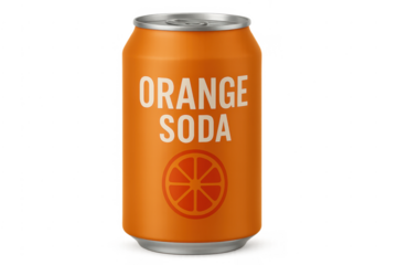 Orange soda aluminum can on transparent background