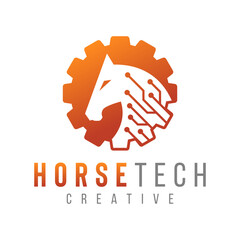 Horse Head Technology Logo Design Template