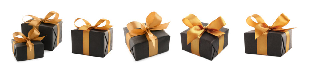 Set of gift boxes on white background
