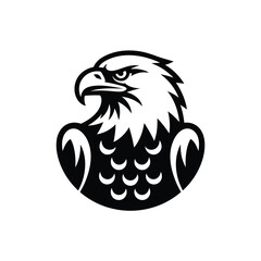Bold black and white eagle head emblem with fierce expression
