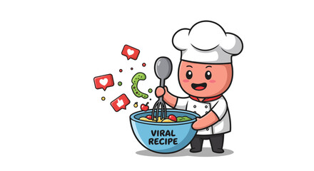 Chef Preparing Viral Recipe with Social Media Engagement.