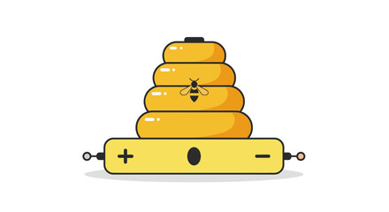 Creative battery design with honeycombs and a bee illustration.