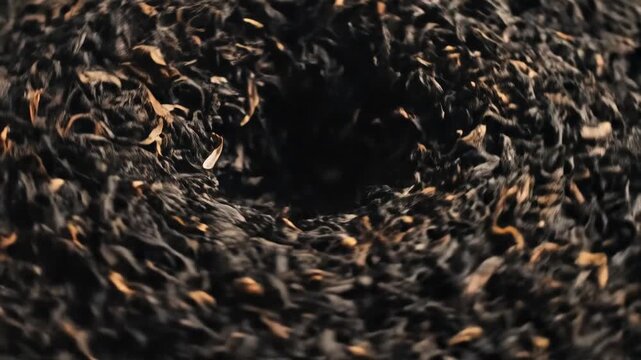 Dark Tea Leaves CloseUp Aromatic and Rich Brew Preparation.