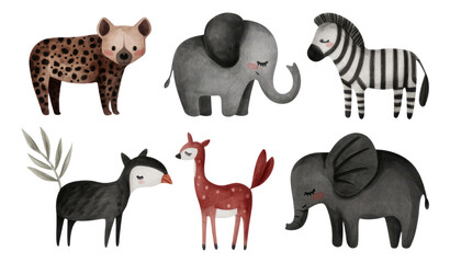 Fototapeta premium Cute Hand-Drawn Animal Characters on Transparent Background for Children?s Art Projects