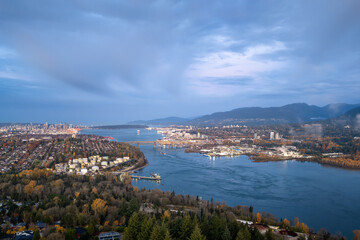 Panoramic City And River View Over Burnaby And Vancouver From A High Elevation