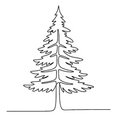 Fototapeta premium Elegant Single Line Drawing of a Tall Evergreen Tree with a Transparent Background