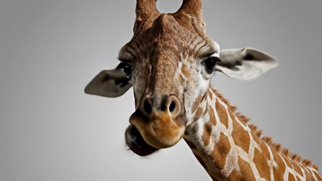 Giraffes Curious Gaze Captures Intellectual Curiosity, Perfect for Conceptualizing Innovative Thinking or Seeking Knowledge in 4K UHD Videos or Social Media Ads.