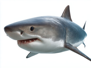 Naklejka premium Great white shark swimming with powerful teeth showing