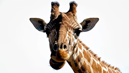 Giraffe gently tilts its head to examine something out of frame, capturing the concept of gentle curiosity where even the tallest among us takes a moment to pause and observe the world around.