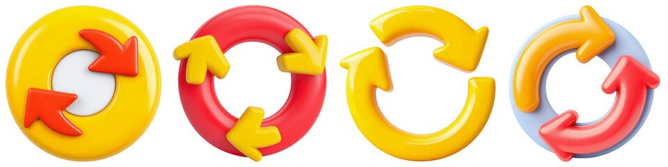 Yellow arrow red arrow circular icon reload symbol rotation 3D style glossy isolated