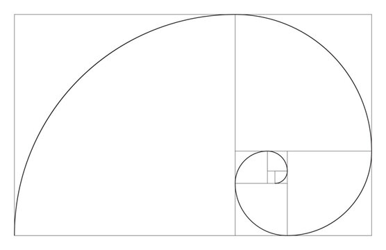 Vector Fibonacci Golden Ratio Spiral. Section Sequence Pattern. Png Rectangle Grid Proportion with Spiral.