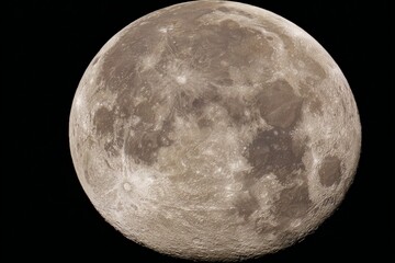 Obraz premium Moon's Mystique: a detailed lunar portrait showcasing the moon's craters and textures, a celestial body in the endless void of space, bathed in mysterious shadows.