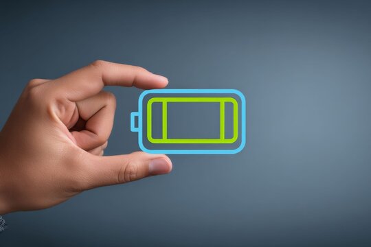 Charging Icon: A hand delicately holds a glowing battery icon, representing power and energy. A visual metaphor for charging and connectivity.