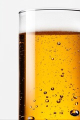 Sparkling Refreshment: A glass of amber-hued liquid, teeming with effervescent bubbles, inviting a refreshing experience.