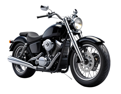 detailed AI-generated 3D rendering of a classic black motorcycle with chrome parts and reflective surfaces, viewed from a front-side  background for automotive or racing design projects. (3)