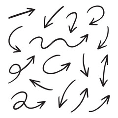 Collection of hand drawn arrows in various styles and directions on white background