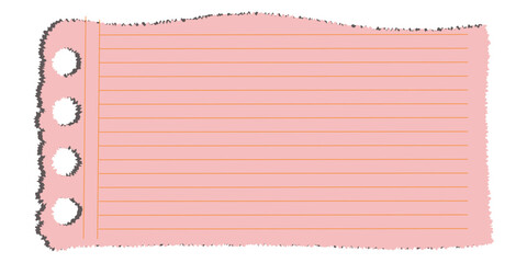 Pink Lined Notebook Paper Torn Sheet Template with vector illustration