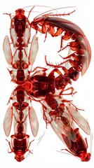 Insect Letter R Composition: An artistic studio shot presents a stylized composition, crafting the letter R from the intricate forms of several insects. The insects are carefully arranged.