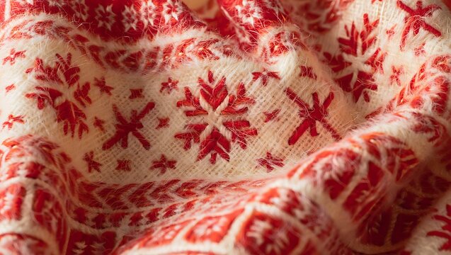 Cozy winter holiday knitted fabric with snowflakes and geometric patterns - Powered by Adobe