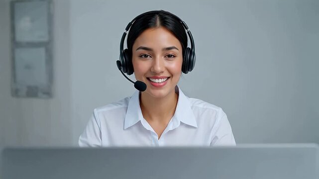 Woman wearing headset smiling