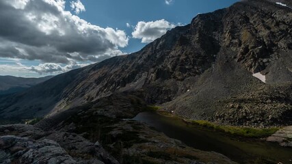 Timelapse of Clouds Moving Above Lake and Mountain Range in White River National Forest, Rocky Mountains, Colorado USA - Powered by Adobe