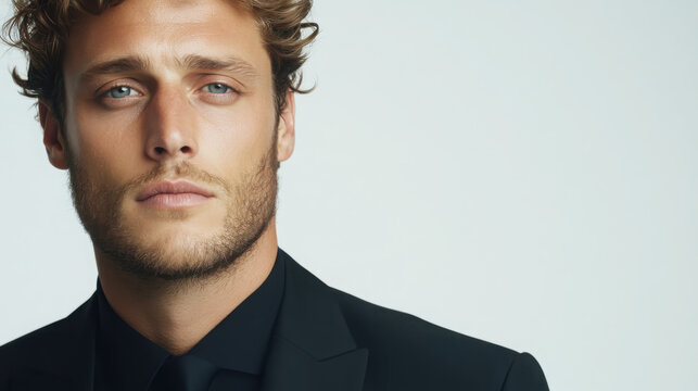 Luxury lifestyle portrait of a confident man in studio setting for fashion use