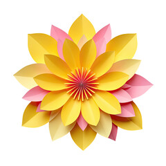 Paper flower with layered petals, vibrant yellow and pink colors