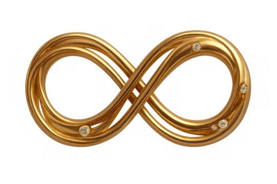 Golden infinity symbol representing eternal love, endless possibilities, and continuous elegant luxury, transparent background