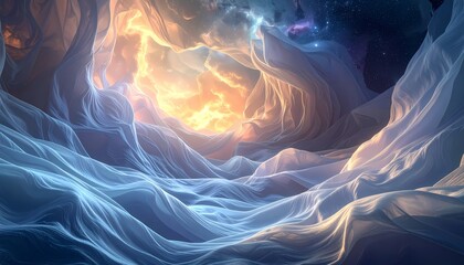 Abstract Ethereal Light Waves and Glowing Energy.