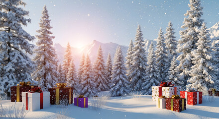 christmas tree in a snowy landscape