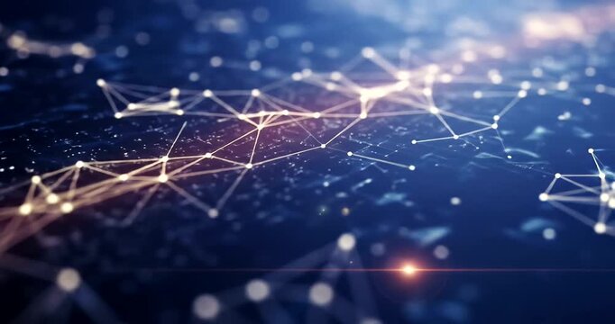 Abstract network connectivity concept with glowing nodes and dynamic connections showing data
