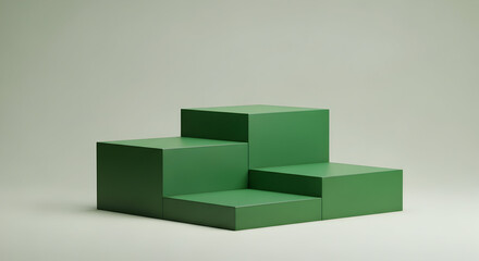 Empty podium product presentation or pedestal display on blank background with green cubes stand concept. Blank product shelf standing backdrop. 3D rendering.