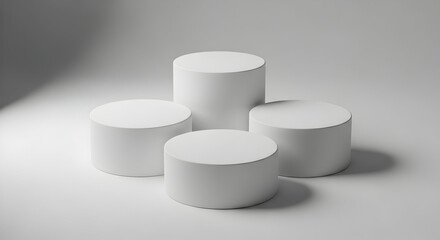 Empty podium product presentation or pedestal display on white background with cylinder stand concept. Blank product shelf standing backdrop. 3D rendering.
