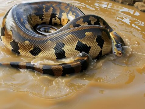 Huge python on a river