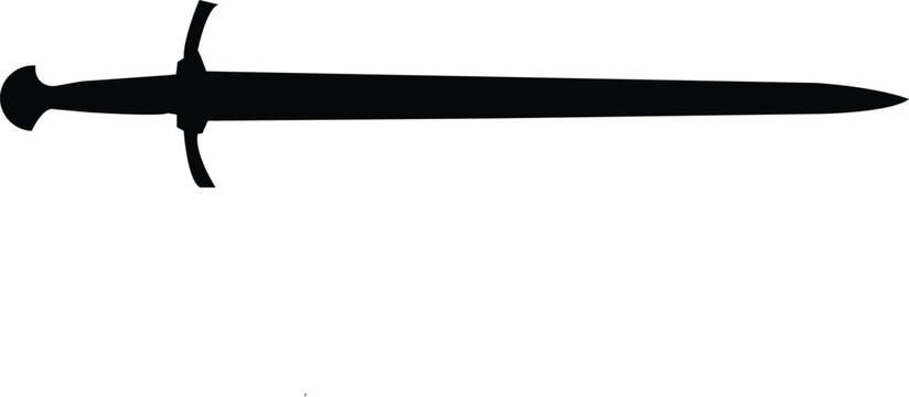 Striking black longsword silhouette. A powerful visual concept of medieval strength, honor, and justice, embodying historical valor and ancient might