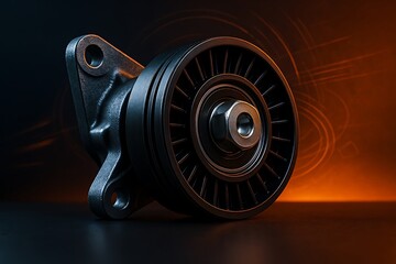 Automotive Tensioner Pulley on Orange Studio Background