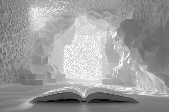 Open book in a bright infinite white abstract space
