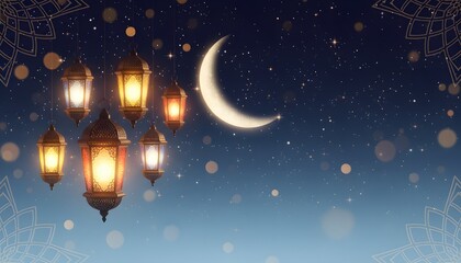Fototapeta premium Ramadan Kareem celebration with moon and lanterns