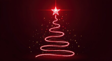 Elegant glowing red Christmas tree with sparkling star on dark festive background, perfect for holiday season celebrations and winter greetings