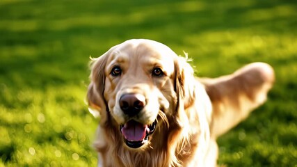 A joyful golden retriever duo sits in lush grass, conveying warmth and togetherness, perfect for advertising campaigns promoting family friendly products or services that value loyalty and.