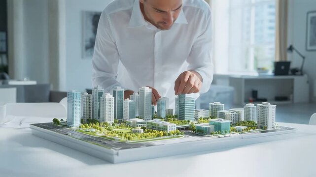 Man examining architectural model