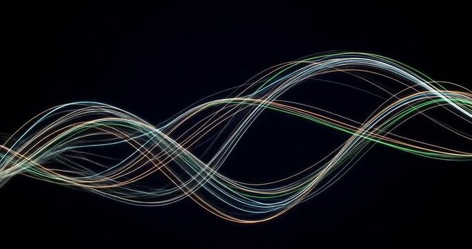 Flowing abstract wave patterns with soft pastel color accents on a stark black backdrop 50