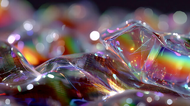 Macro view of iridescent soap film texture, Abstract colorful light refraction in close-up, Rainbow reflective surface in vibrant macro shot