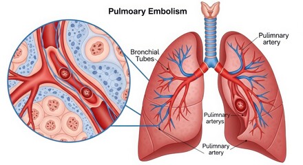 Pulmonary embolism medical diagram showing lungs and blood clots diagram illustration